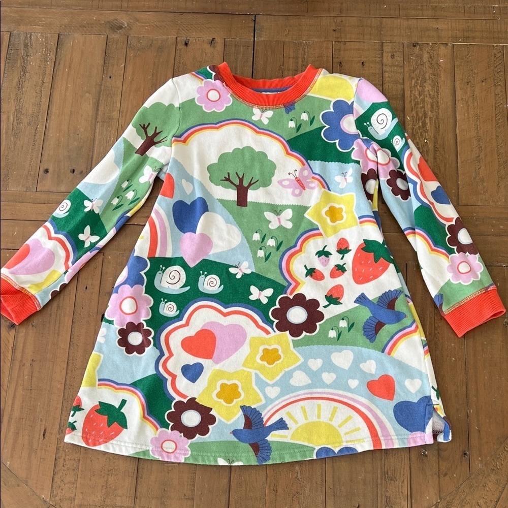 Mini boden graphic snail floral butterfly colorful sweatshirt dress 8-9 years